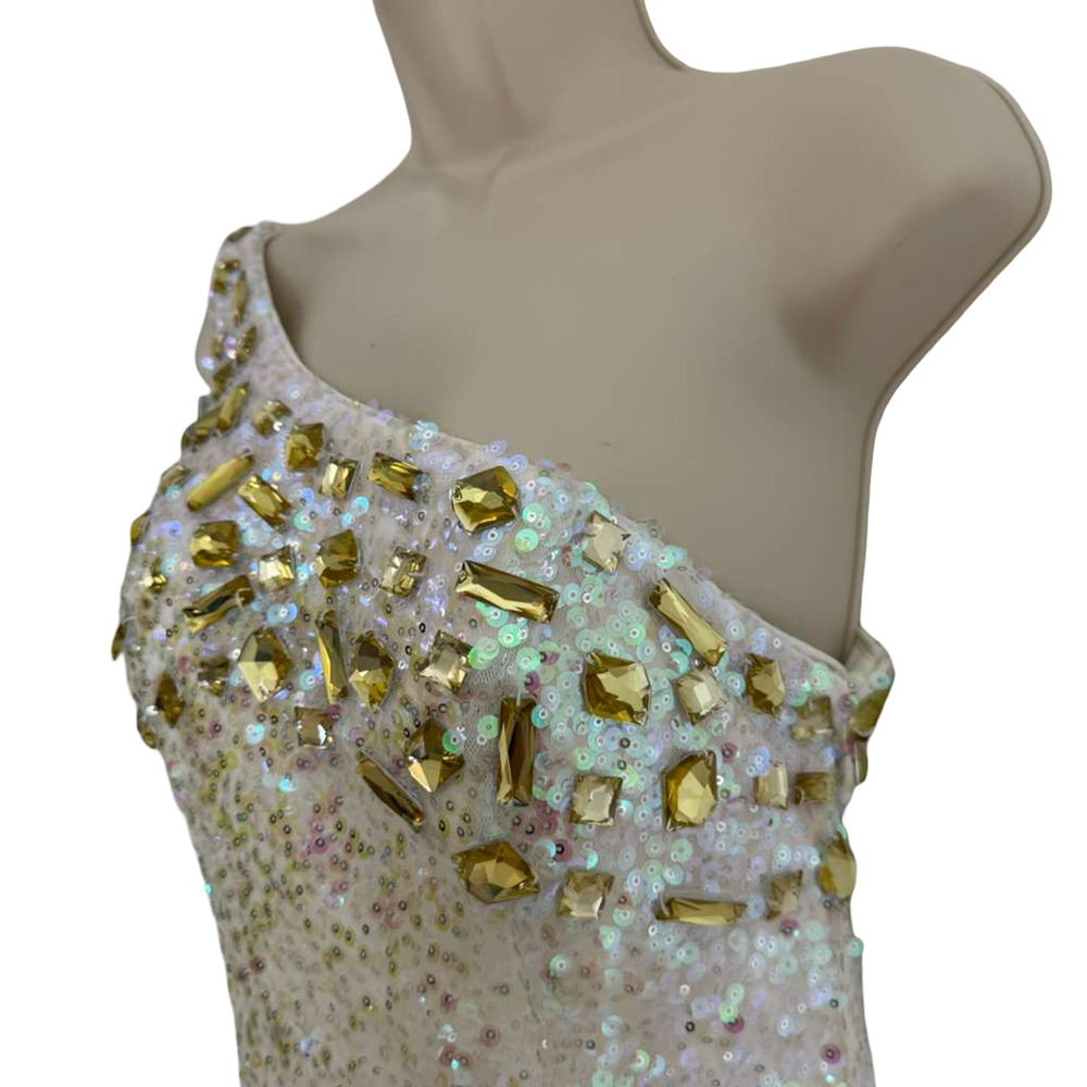 Alyce Paris Womens Sequin Mini Backless One Shoulder Prom Formal Dress Gown sz 4 - Picture 7 of 16